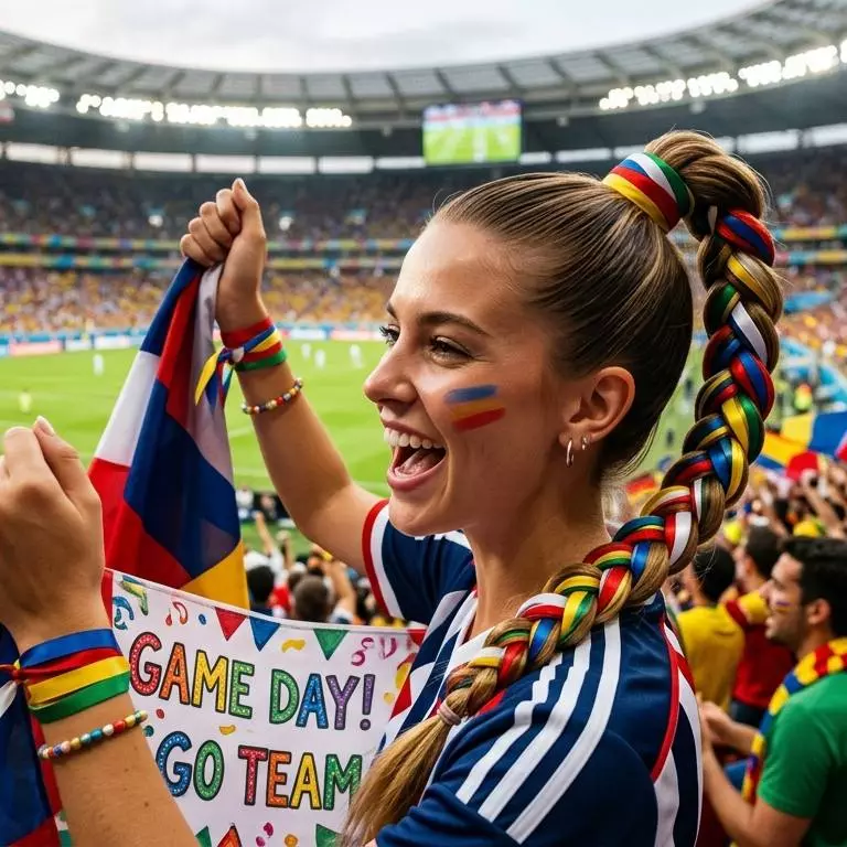 Team color braided ponytail World Cup hairstyle for match day