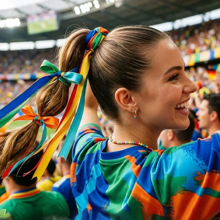 World Cup fan hairstyle with team color ribbon ponytail