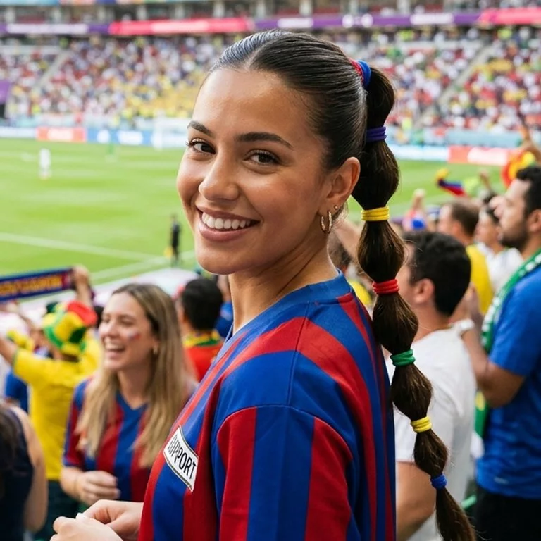 Bubble ponytail with team color elastics for World Cup match day