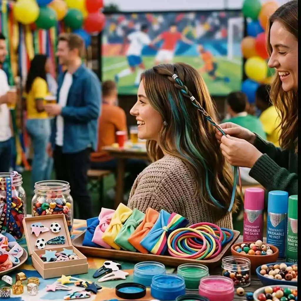 World Cup hairstyle accessories with ribbons clips headbands color elastics beads and temporary color ideas