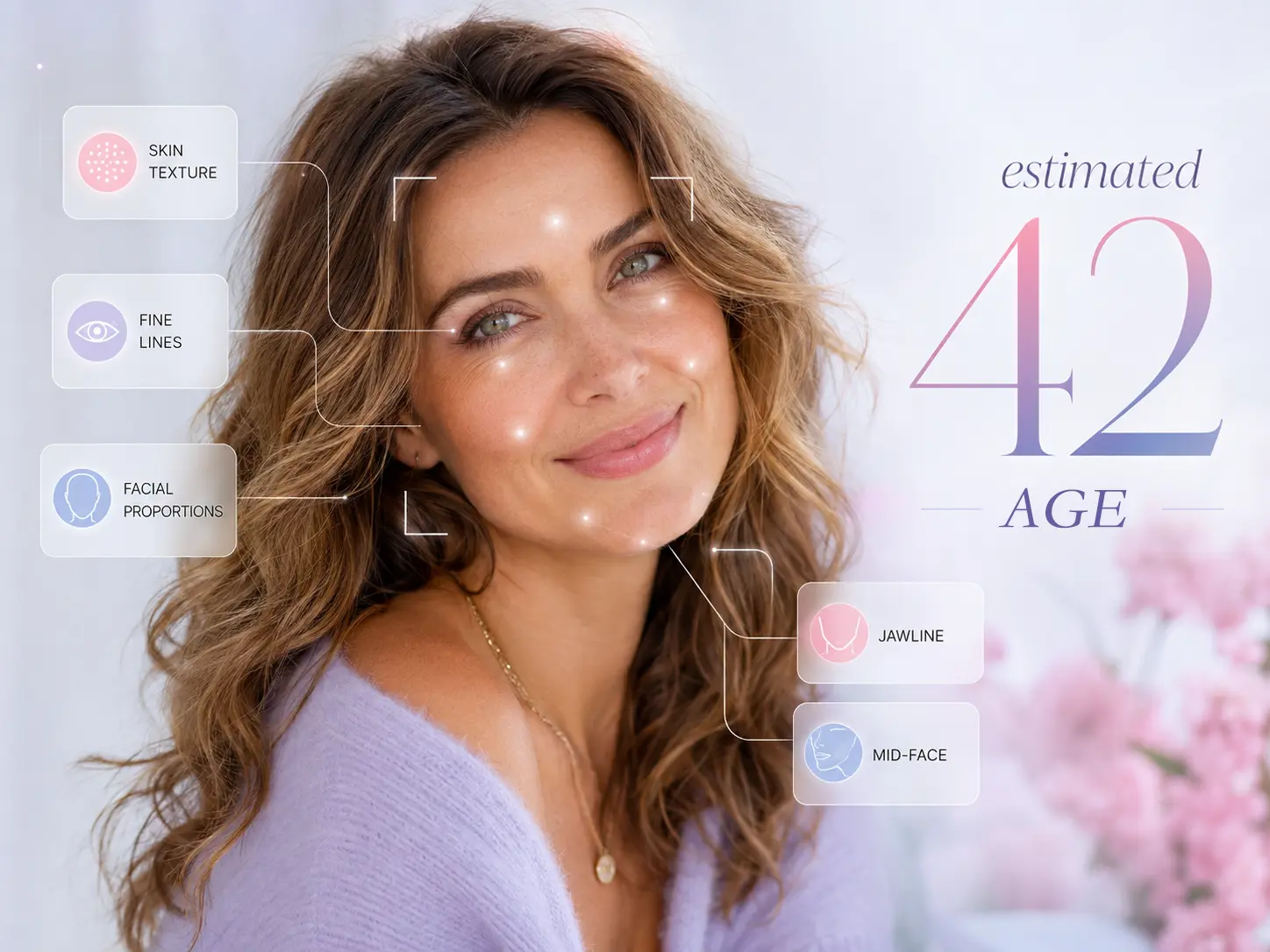 AI age detector analyzing a face photo for apparent-age estimate