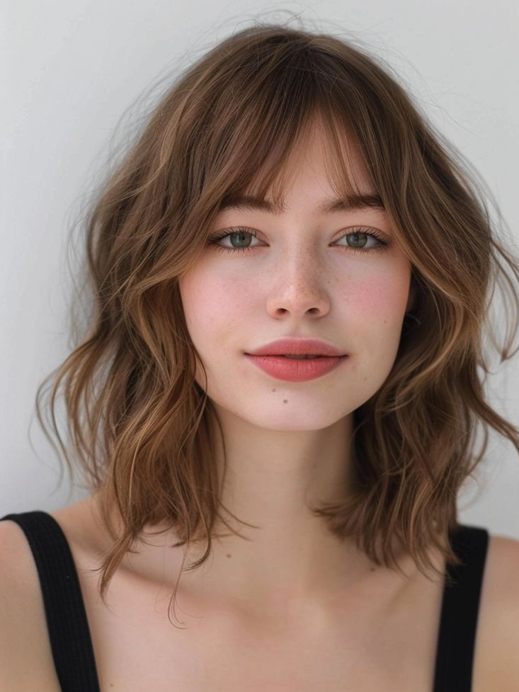 Butterfly cut with curtain bangs