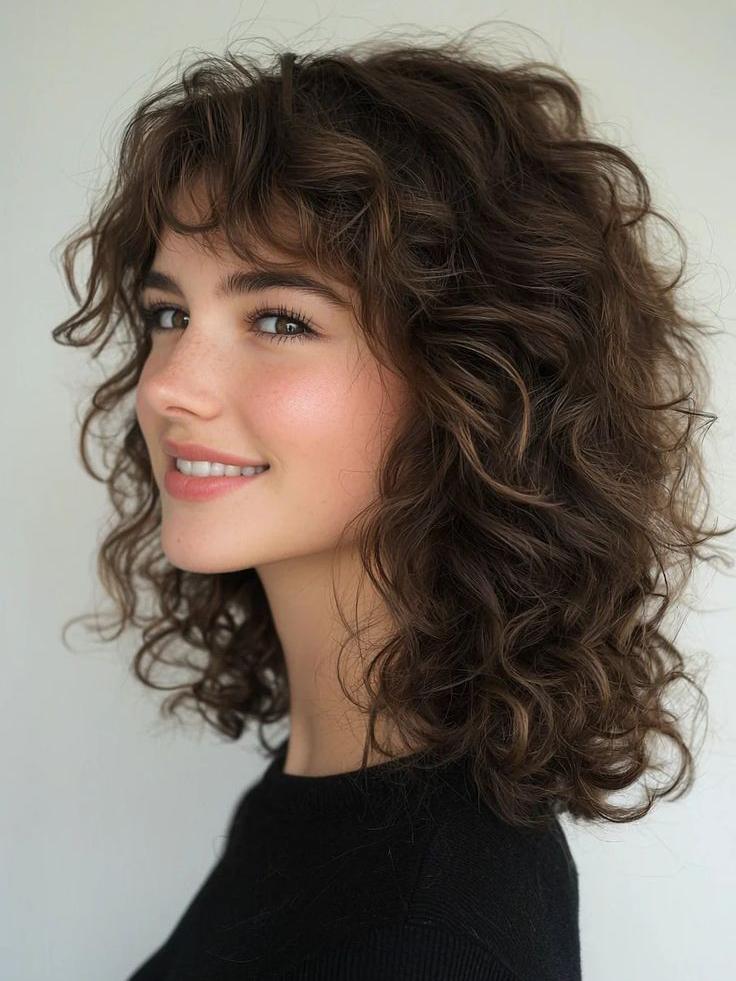 Curly butterfly cut with volume