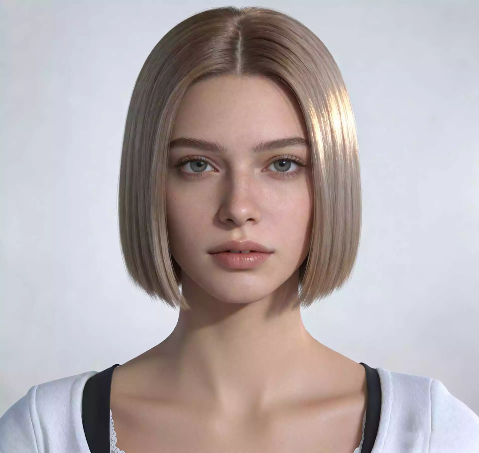 Short blunt bob haircut with dramatic sharp line and blunt ends