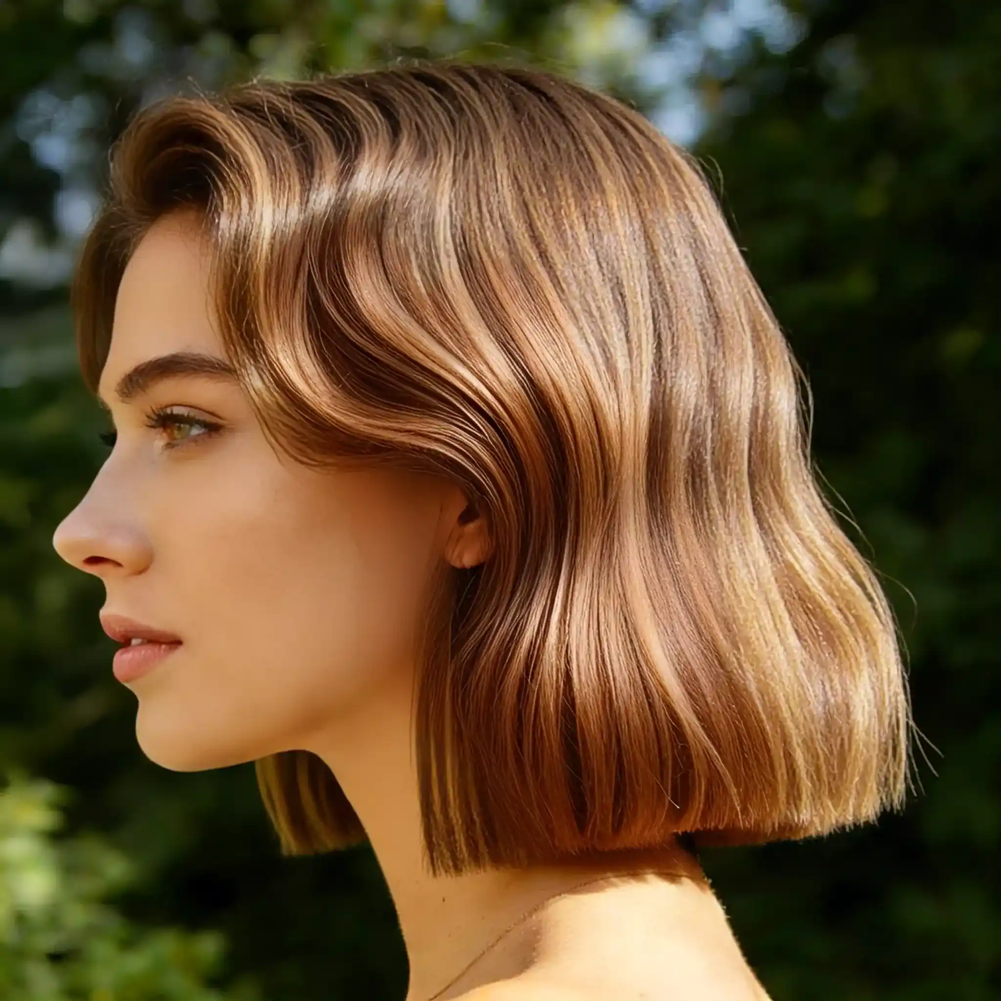 Wavy blunt bob haircut with soft bend while keeping blunt ends