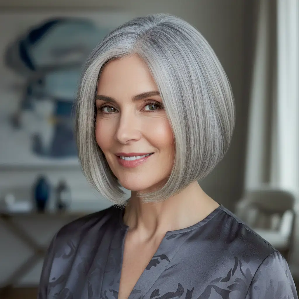 Chic A-Line bob with soft waves on mature hair