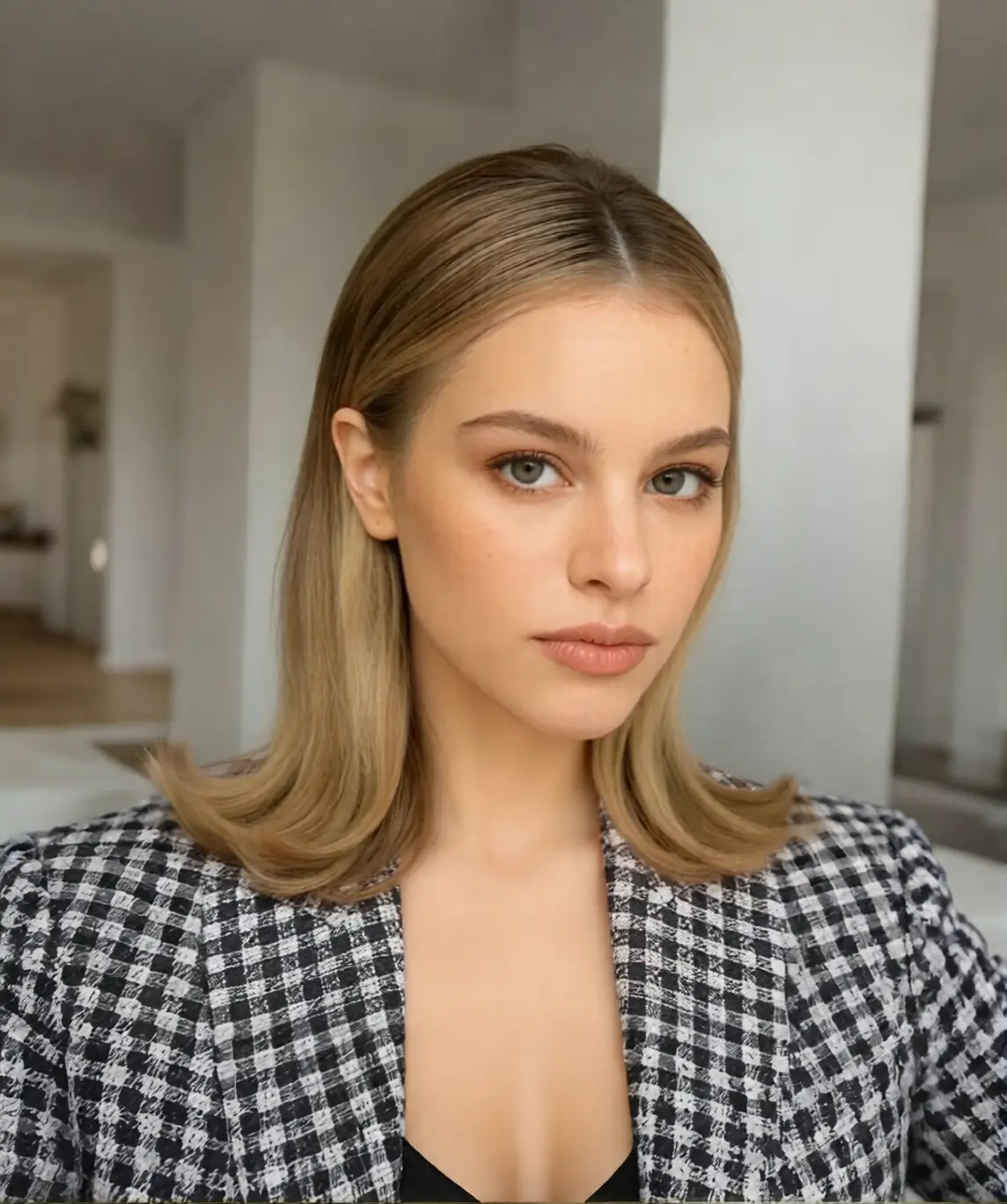 Flipped out bob structure 2026 with dramatic outward flipped ends on fine straight hair, side profile angle emphasizing jawline contour and lifted baseline