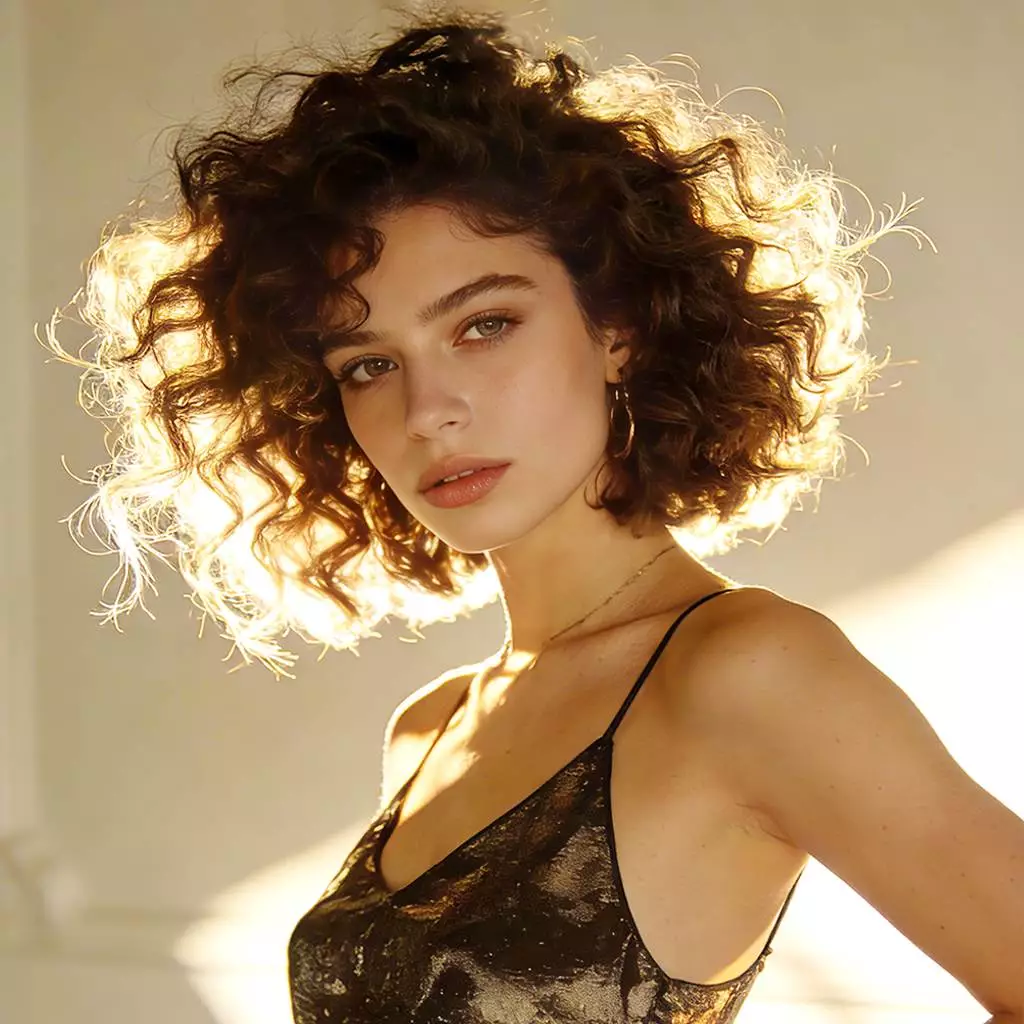 Curly fluffy bob haircut with enhanced natural curl bounce and cloud-like softness.