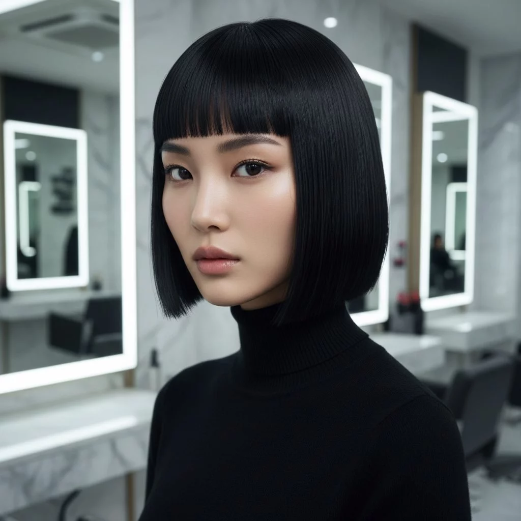 Glass hair French bob haircut 2026 ultra-shiny mirror-like blunt cut