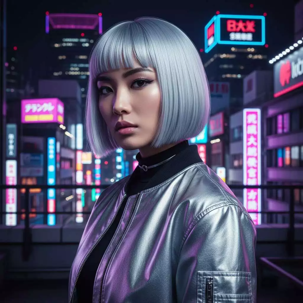 Icy platinum French bob haircut 2026 ice-white blonde with dark roots