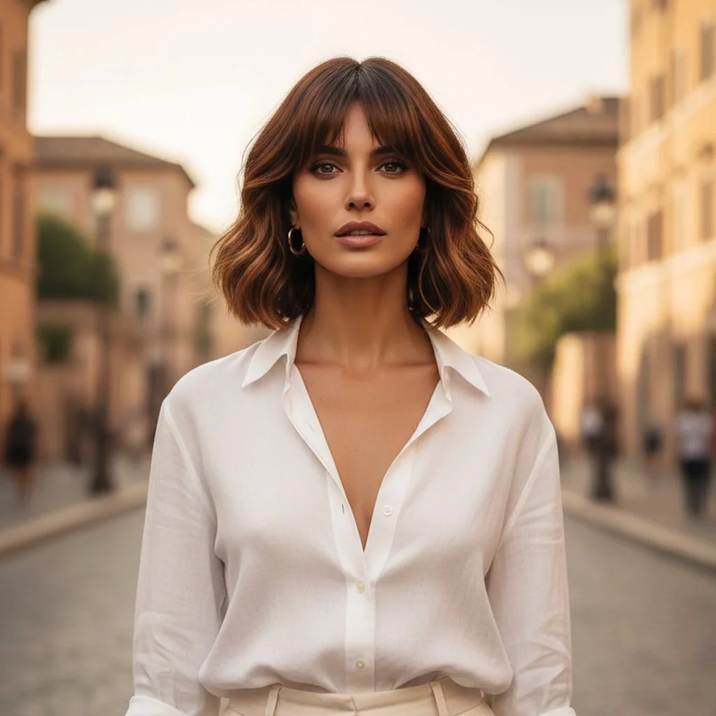 Italian-French hybrid bob haircut 2026 shoulder-skimming with Italian volume