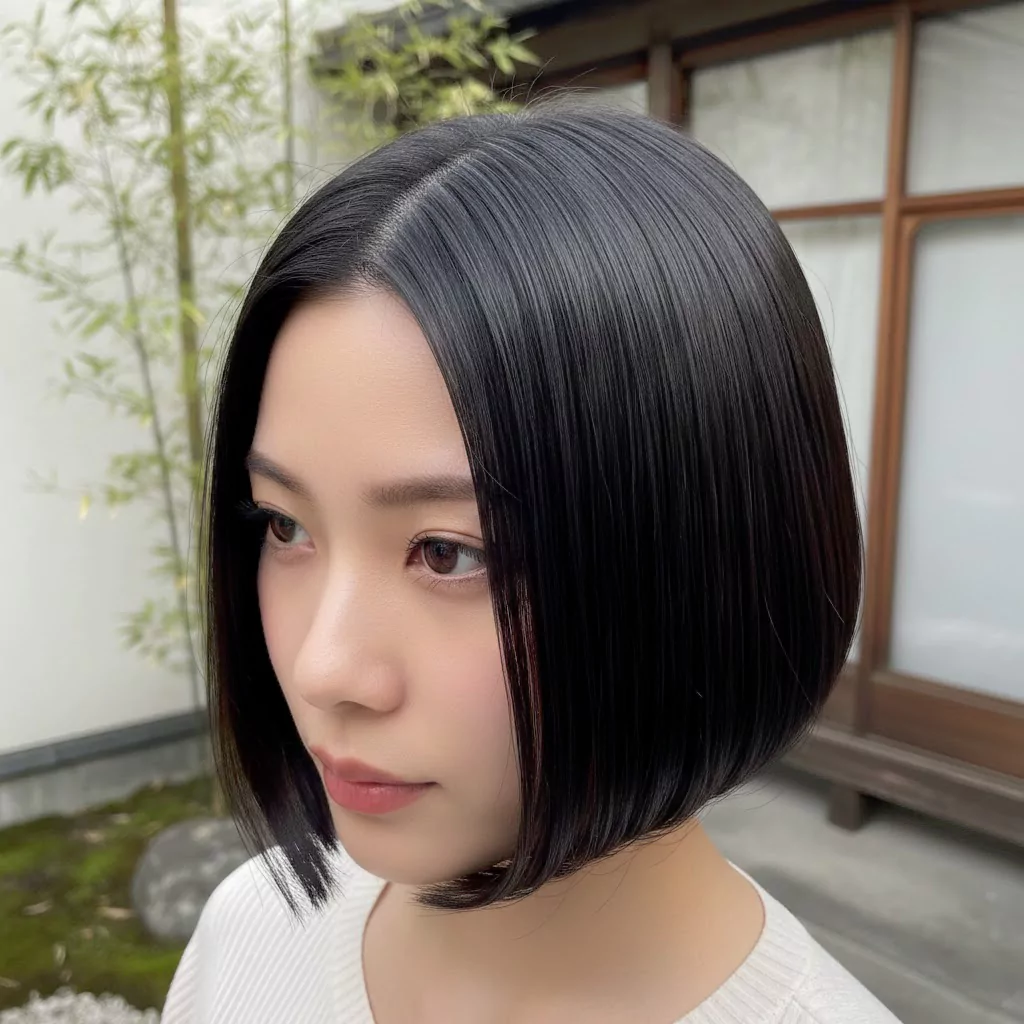 Sleek japanese bob haircut with inward curve — placeholder