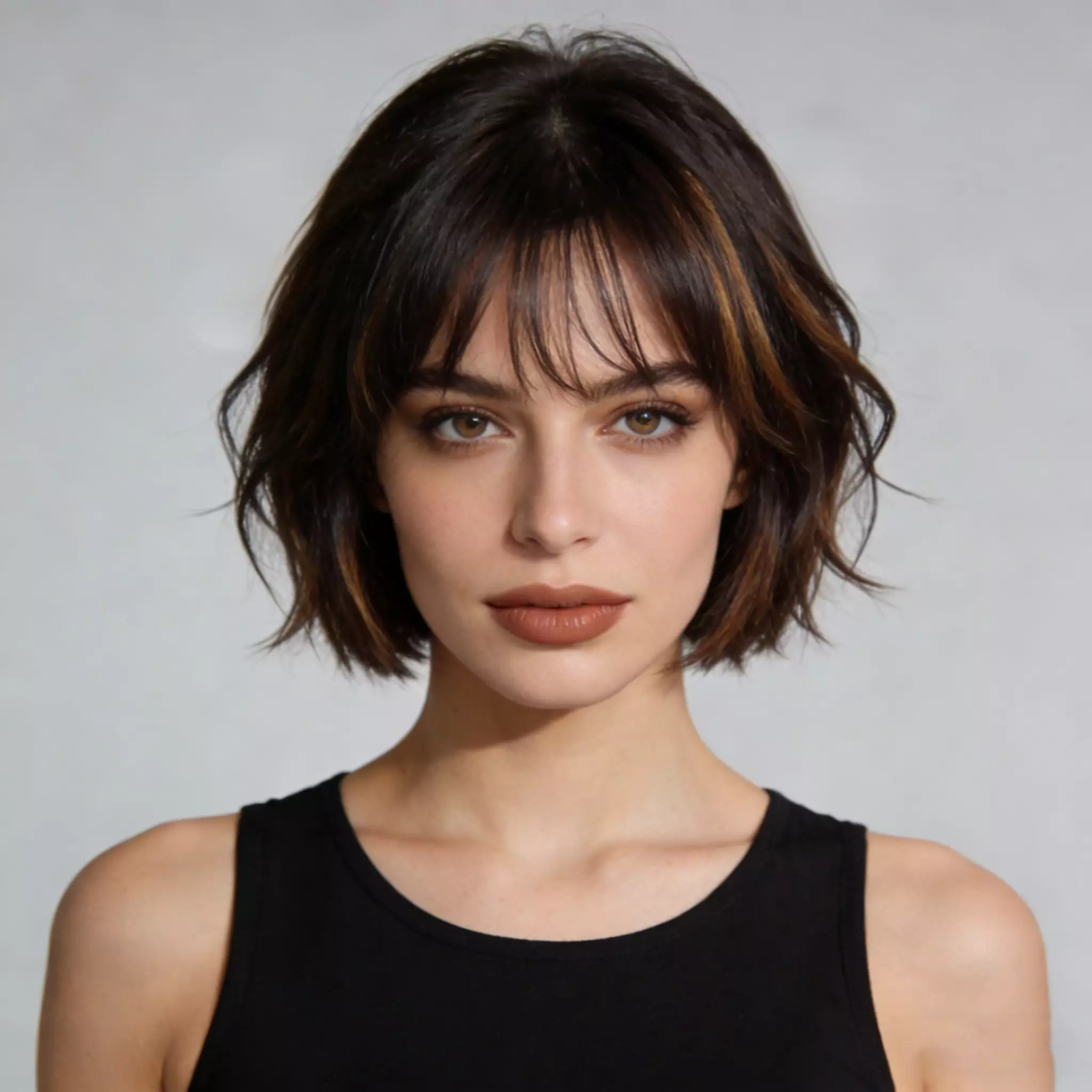 Short layered bob cut, side view, crown lift and textured ends — 2026 trend