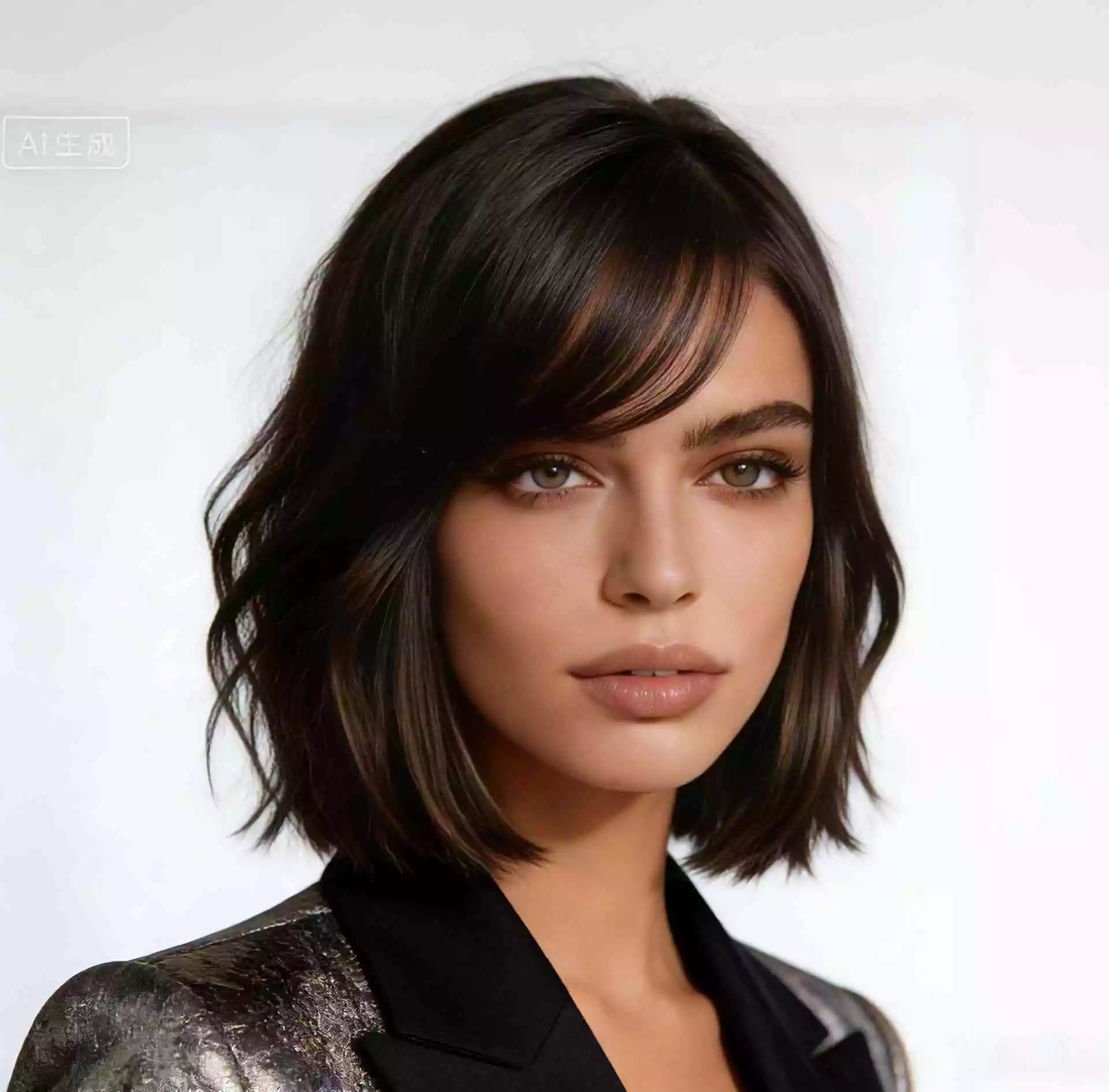 Side swept bangs layered bob, soft sweeping fringe and face framing