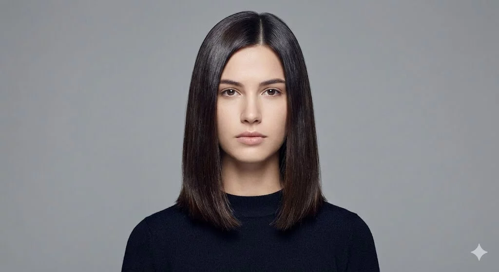 Blunt lob on fine straight hair with added volume