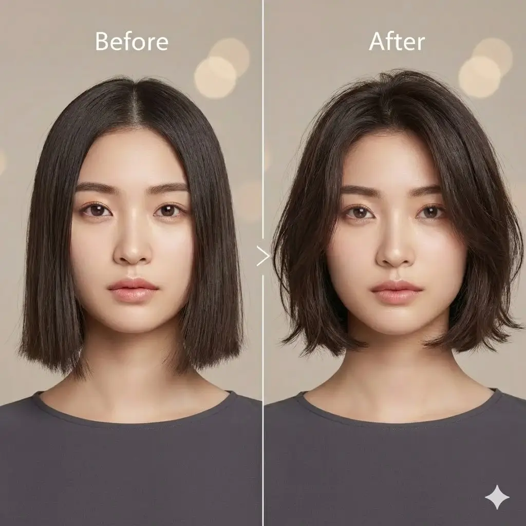 Flat fine hair bob vs. voluminous layered version