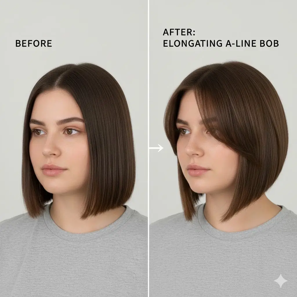 Widening round face bob vs. elongating A-line bob