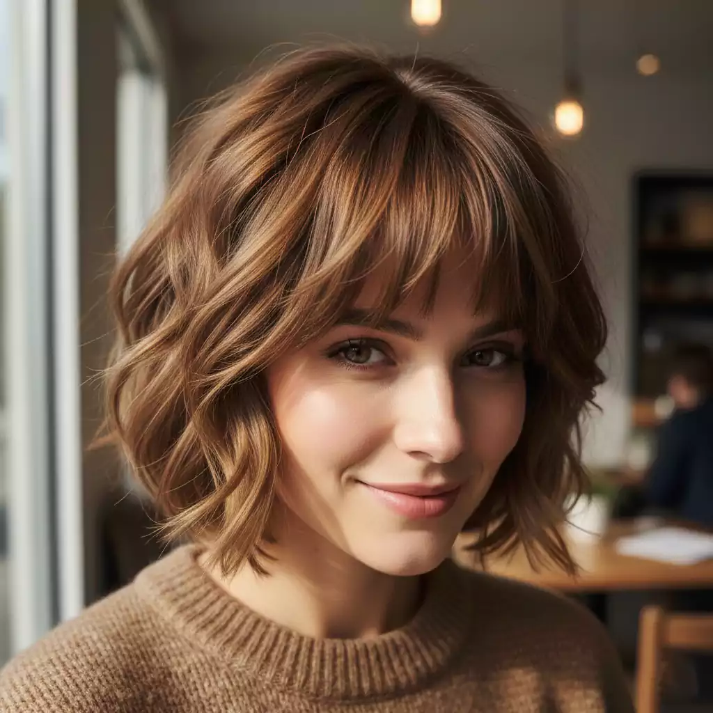 Pixie bob with curtain bangs on thick hair