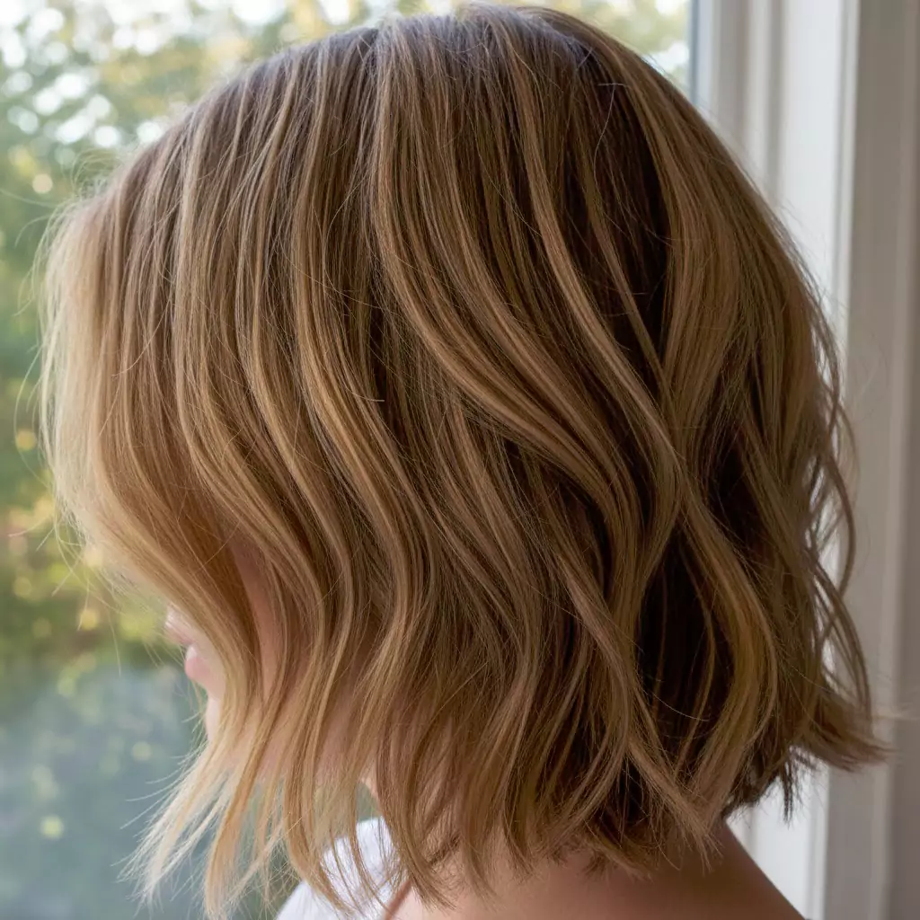 Textured lob haircut ends detail