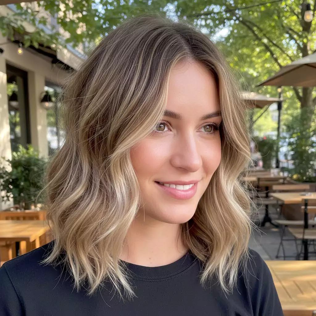 Textured lob haircut with soft movement and piecey ends