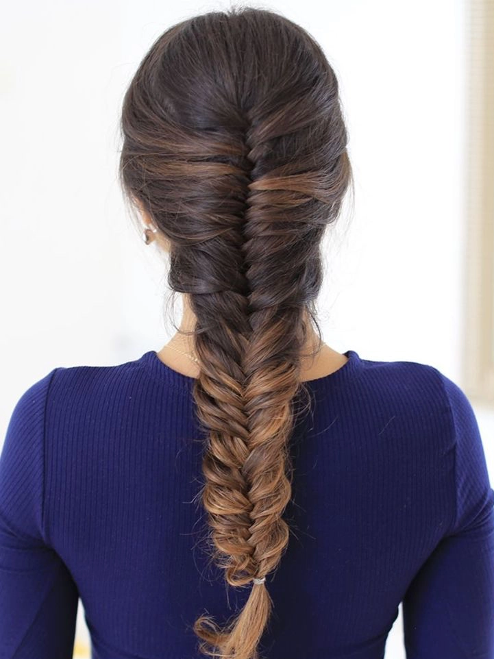  Close-up of fishtail braid with fine strands woven in overlapping pattern
