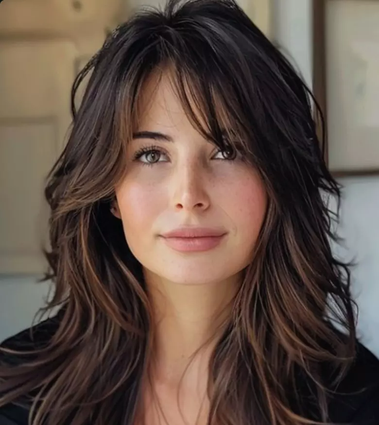 a girl with butterfly haircut long hair