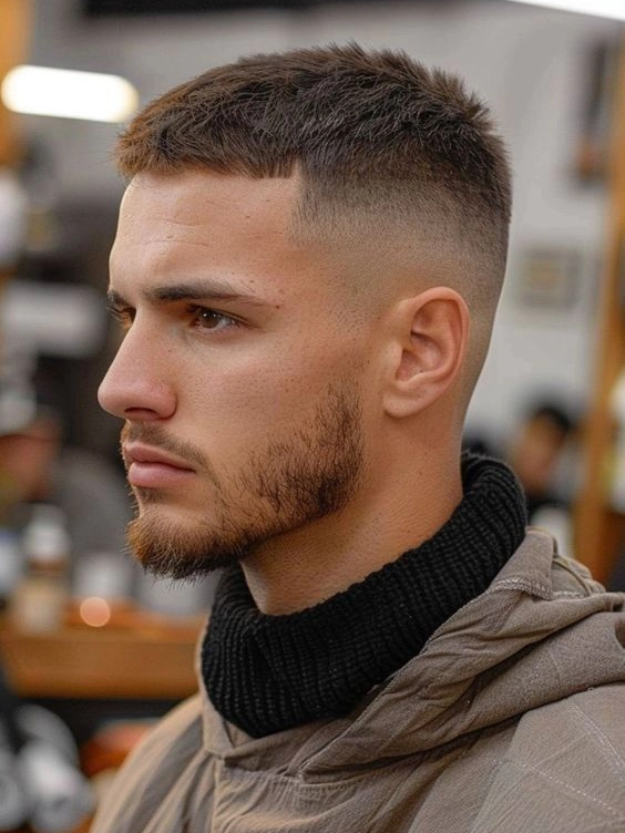 Crew cut hairstyle - short sides and slightly longer top with styling options