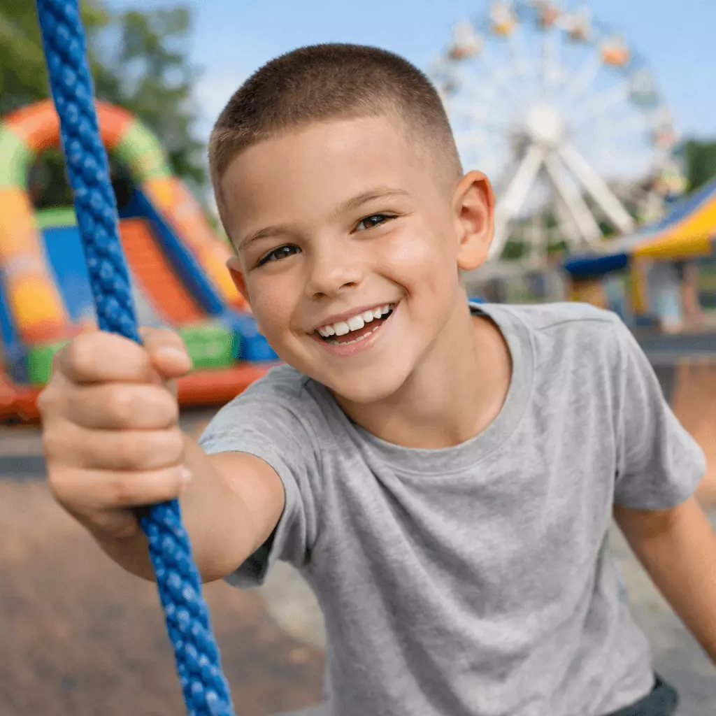 Oval face boys buzz cut with even clipper length and balanced proportions