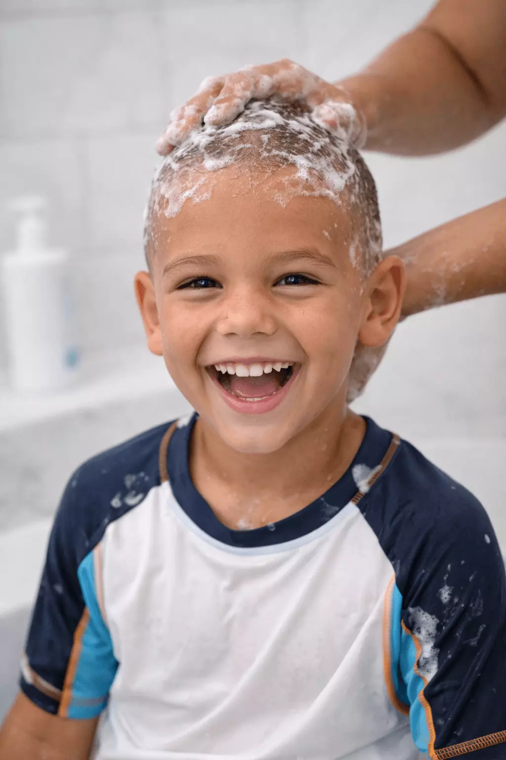 Gentle scalp care routine for boys short buzz cut using mild shampoo