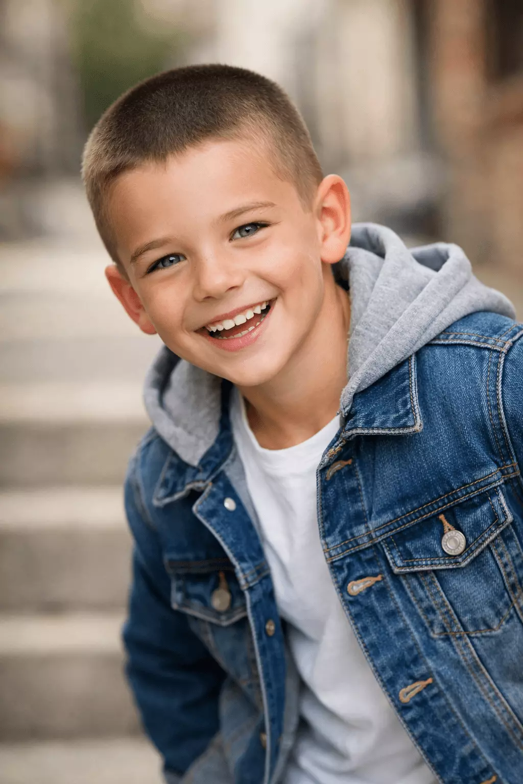 Classic uniform buzz cut for boys with tidy neckline and even clipper finish
