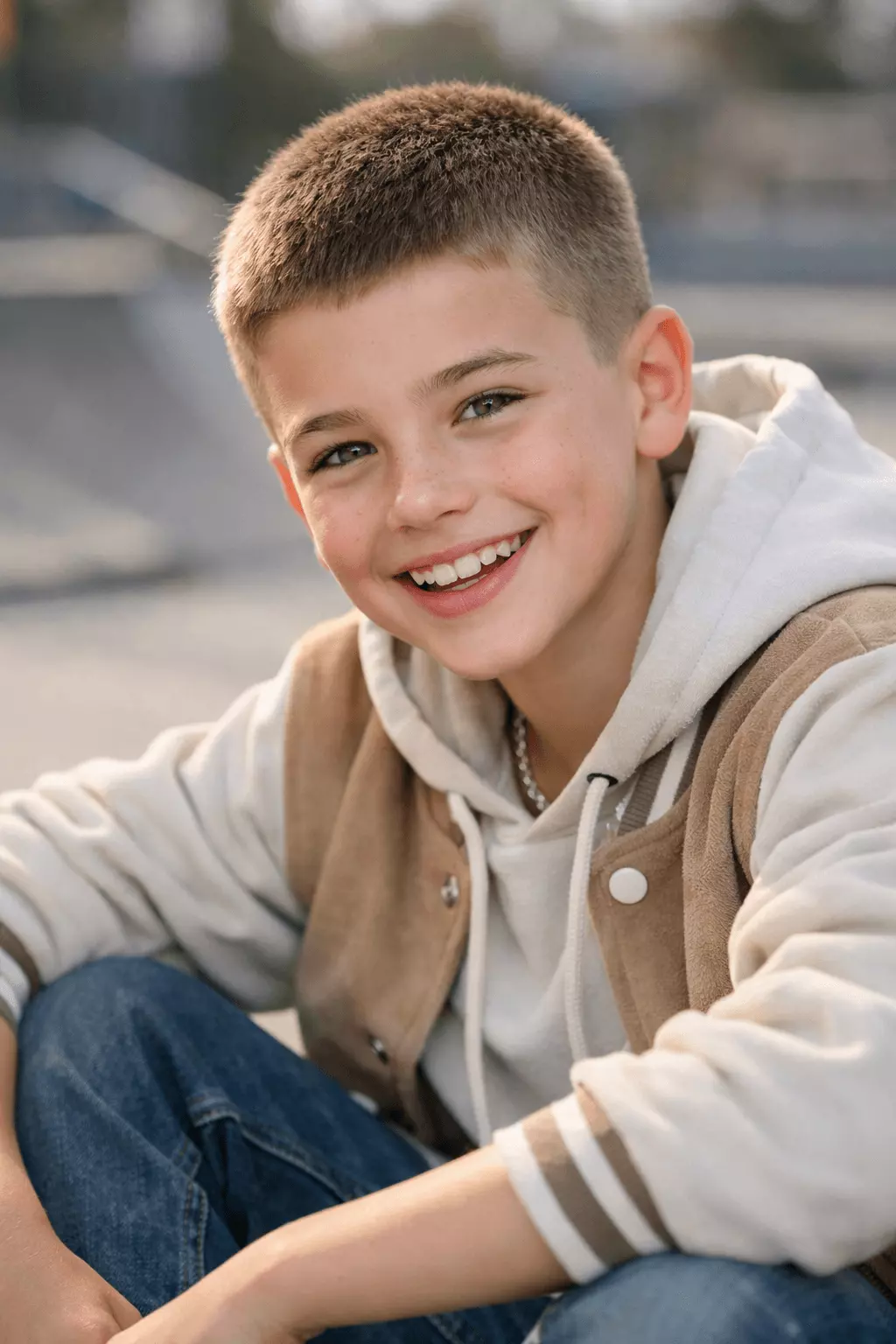 Longer guard buzz cut for boys transitioning from longer hairstyle