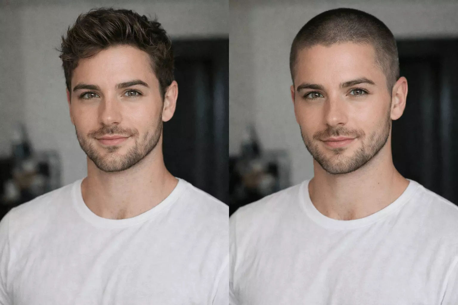 User-submitted AI-generated buzz cut transformation