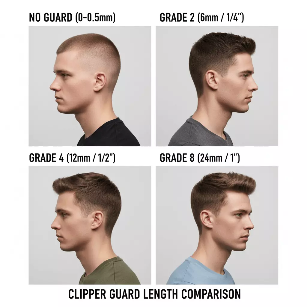 Clear clipper guard length comparison visual