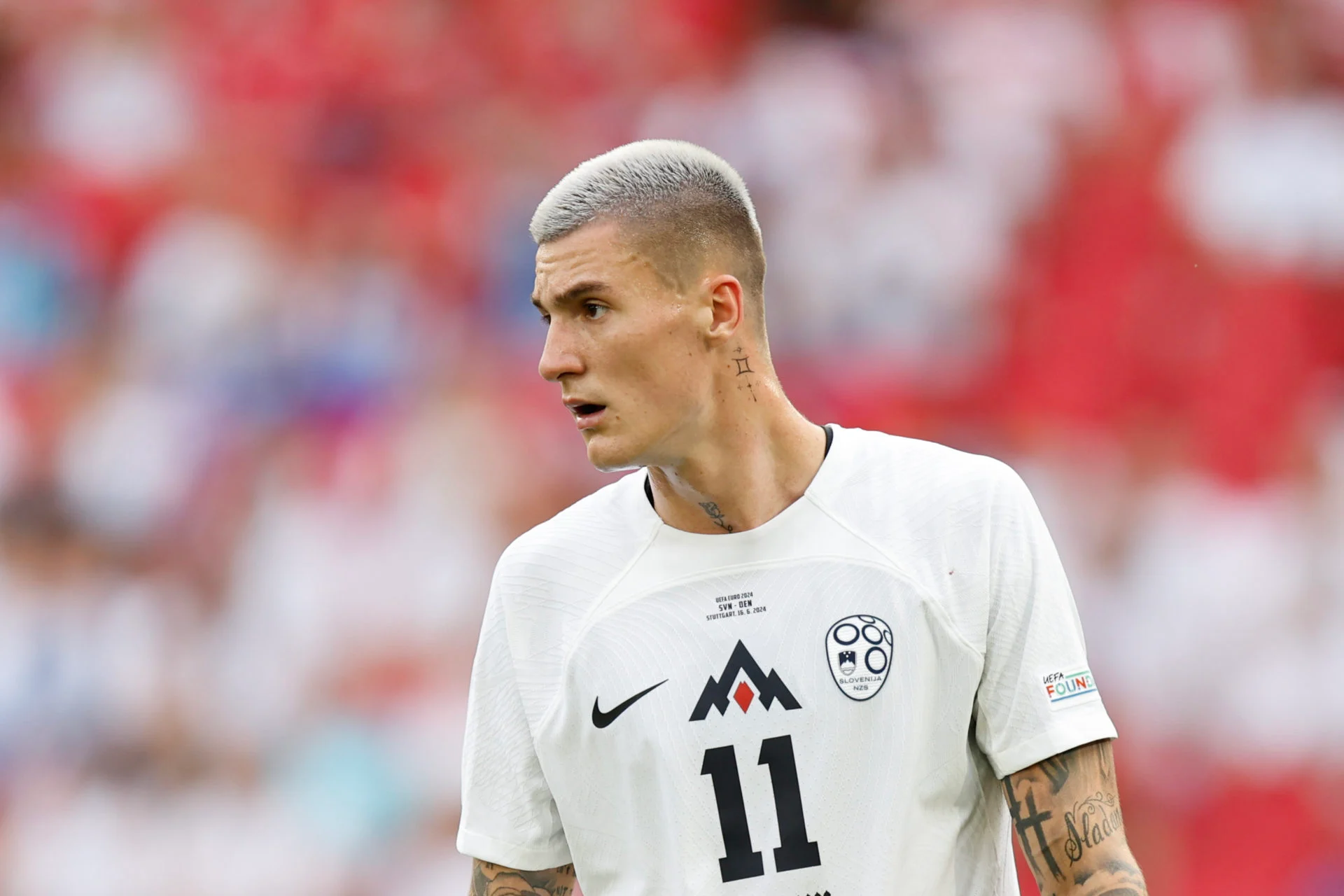 Side-profile of Benjamin Šeško buzz cut showing soft taper fade around the ears and neckline, slightly shorter sides than top, smooth blend, clean outline, barbershop-style lighting, realistic fade gradient