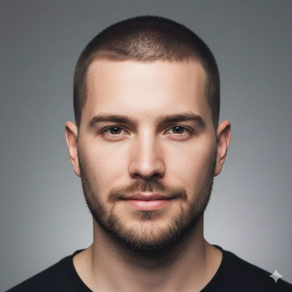 Frontal view of uniform #2 buzz cut