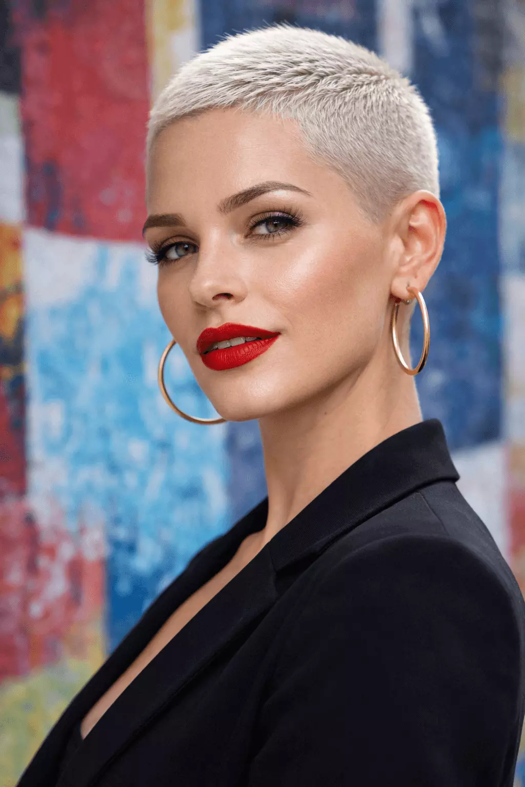 Stylish woman with buzz cut fade and platinum blonde dye