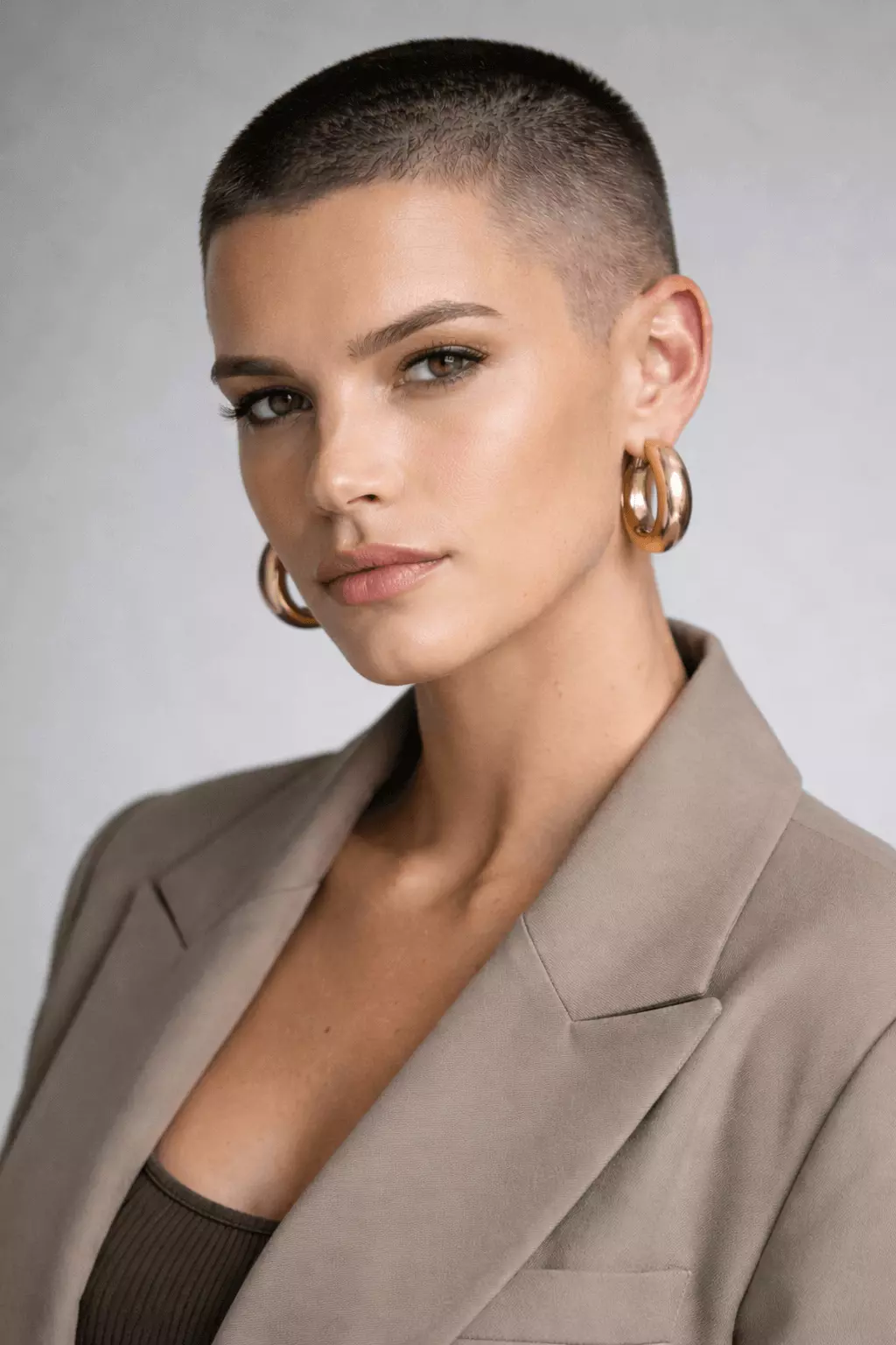 Confident young woman with a modern women's buzz cut