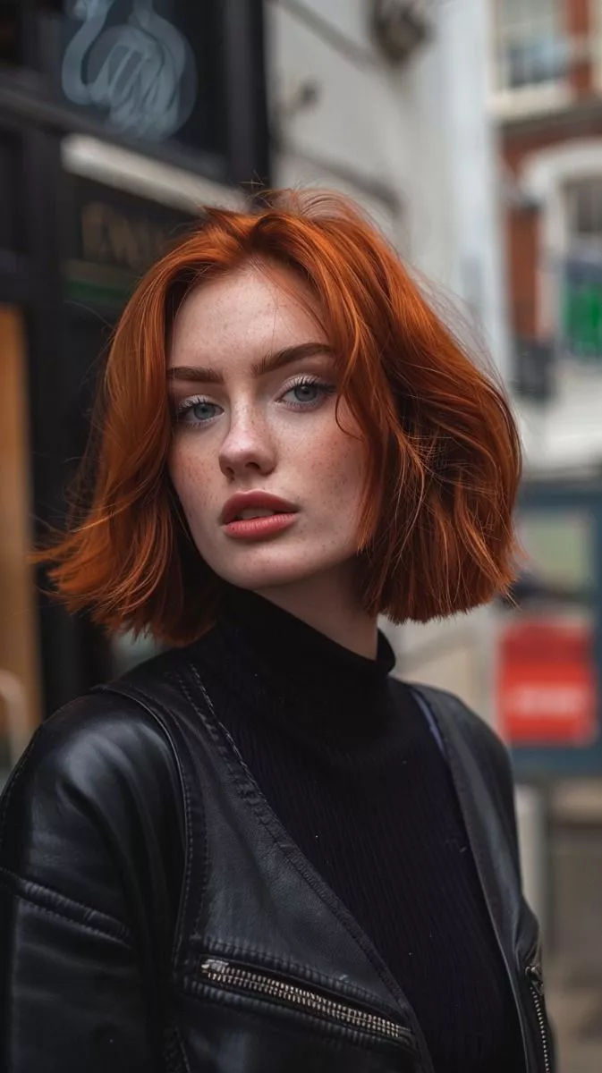 Deep auburn copper hair color with dark red and copper tones, perfect for a rich and elegant autumn look
