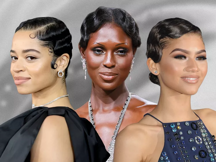 Lori Harvey's finger waves short curly hairstyle, classic retro wave styling
