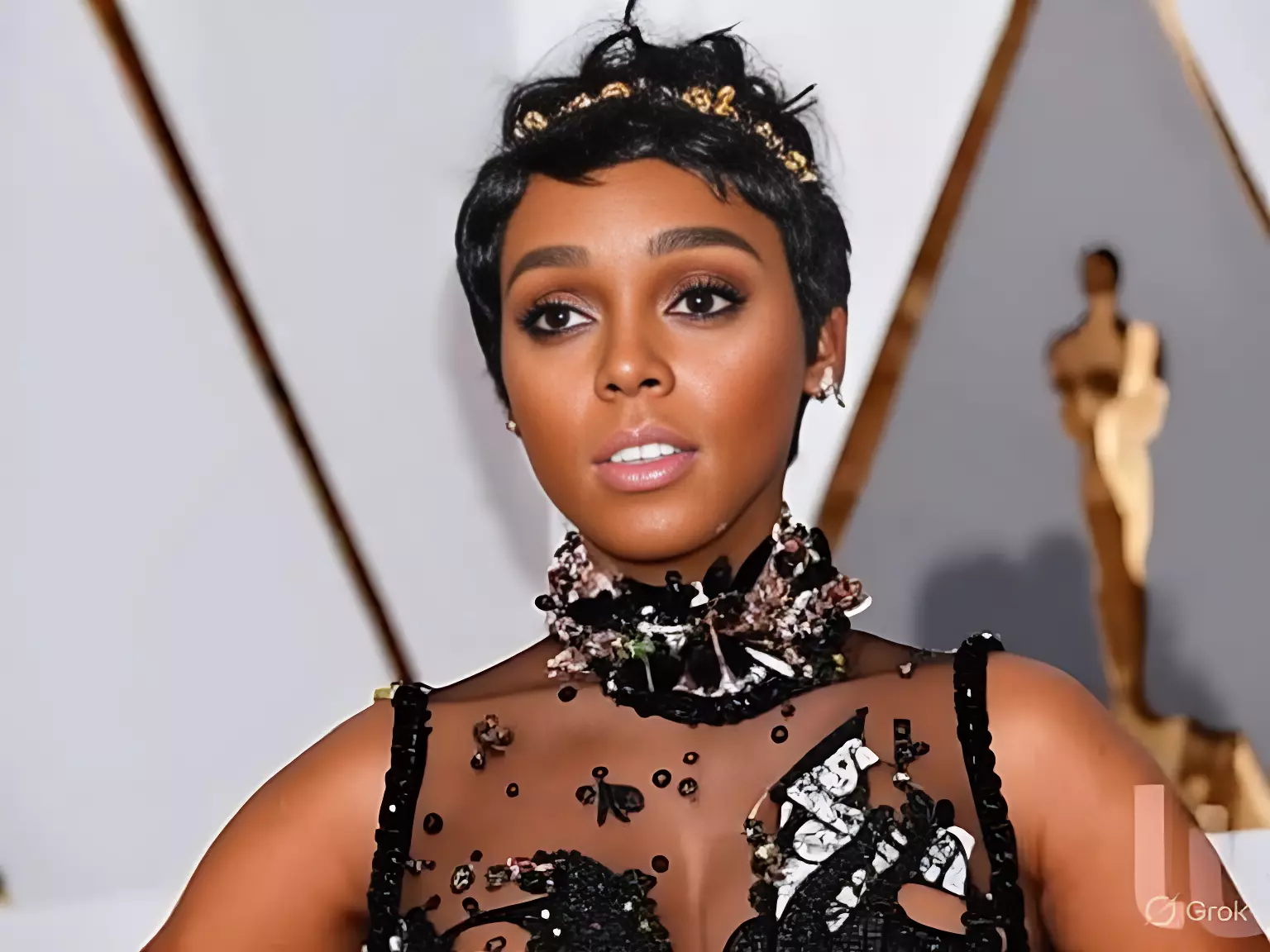 Janelle Monae with Layered Pixie thin curls