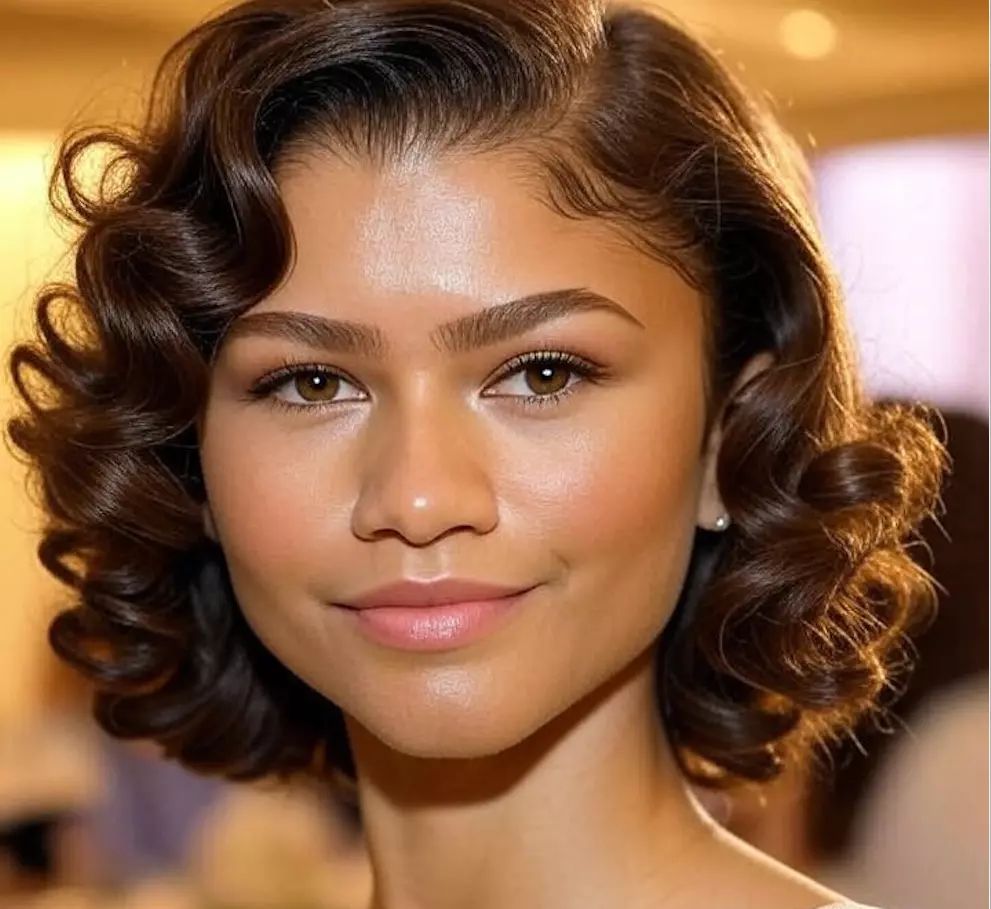 Zendaya's retro pin curls hairstyle, golden curls creating an elegant 1940s vibe