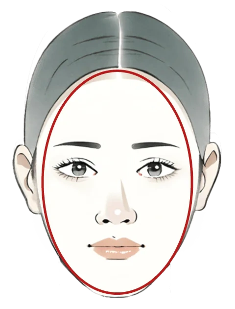 Longer than wide with forehead, cheeks, and jaw similar in width.