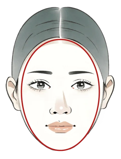 Balanced proportions with forehead slightly wider than chin and gentle curves.