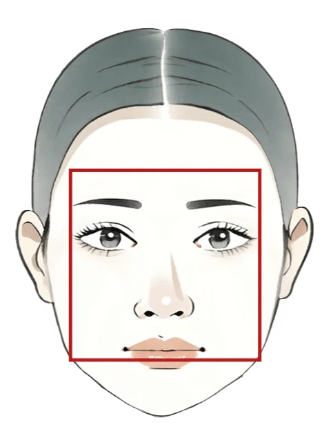 Strong jawline with forehead and jaw approximately the same width.