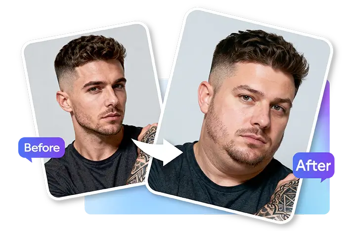 Comparação de penteados antes e depois mostrando uma mulher experimentando diferentes cortes de cabelo com tecnologia de IA