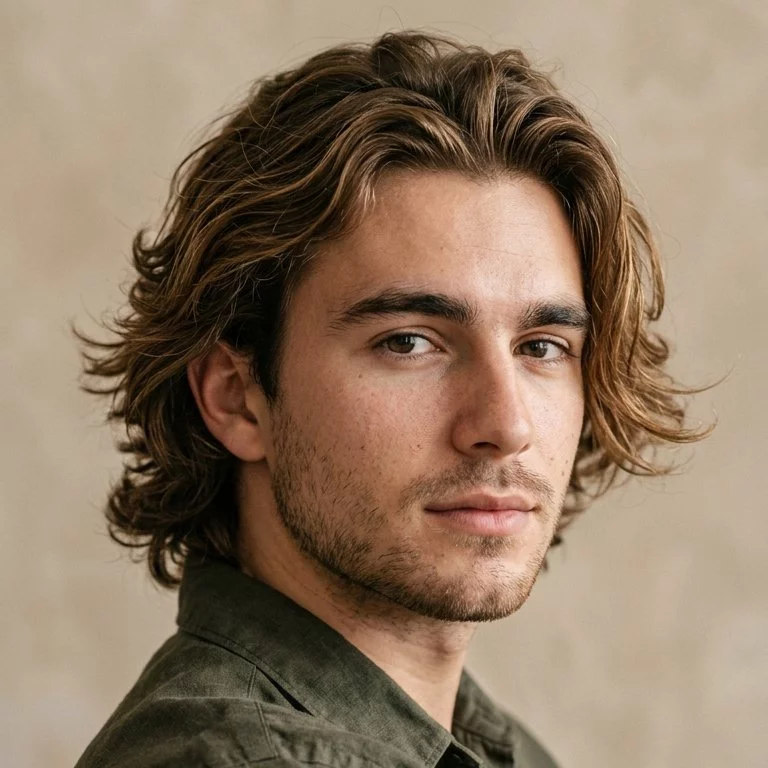 Flow haircut for men with natural movement and medium length hair