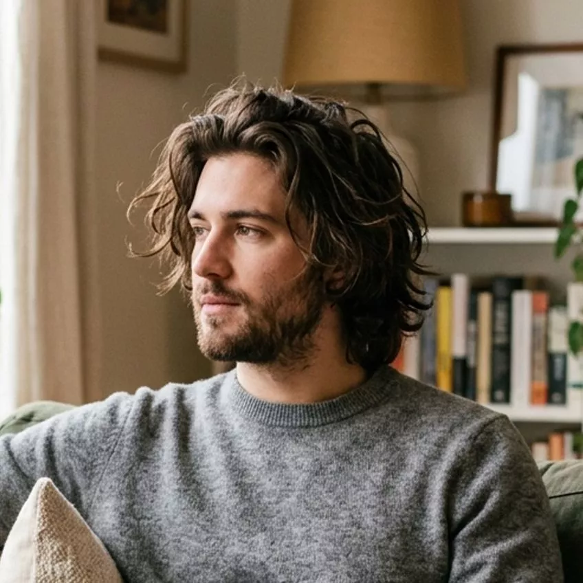 Messy flow haircut for men with natural texture and relaxed movement