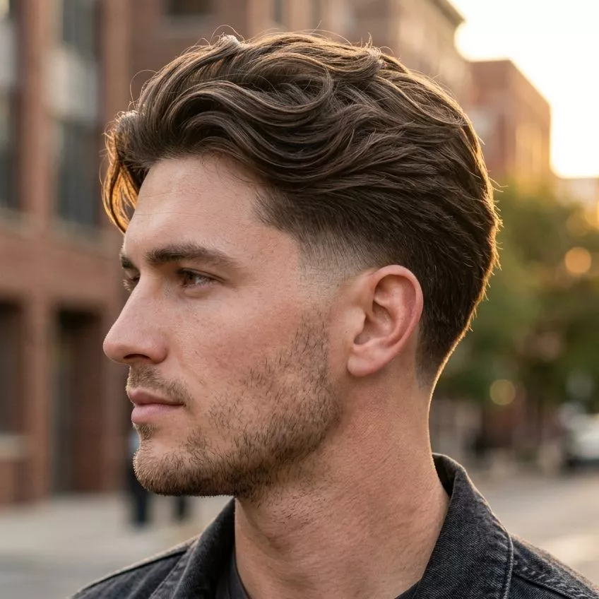 Mid taper flow haircut for men with clean sides and medium length top movement
