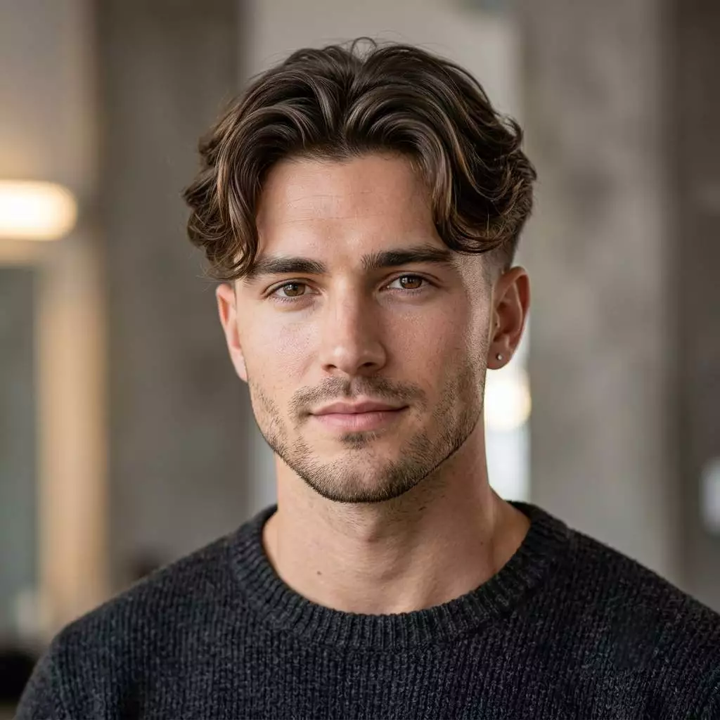 Middle part flow haircut for men with soft curtain movement