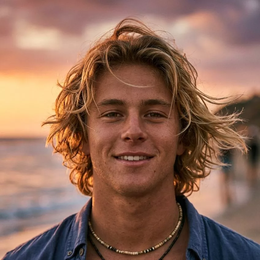 Surfer flow haircut for men with beachy waves and relaxed movement